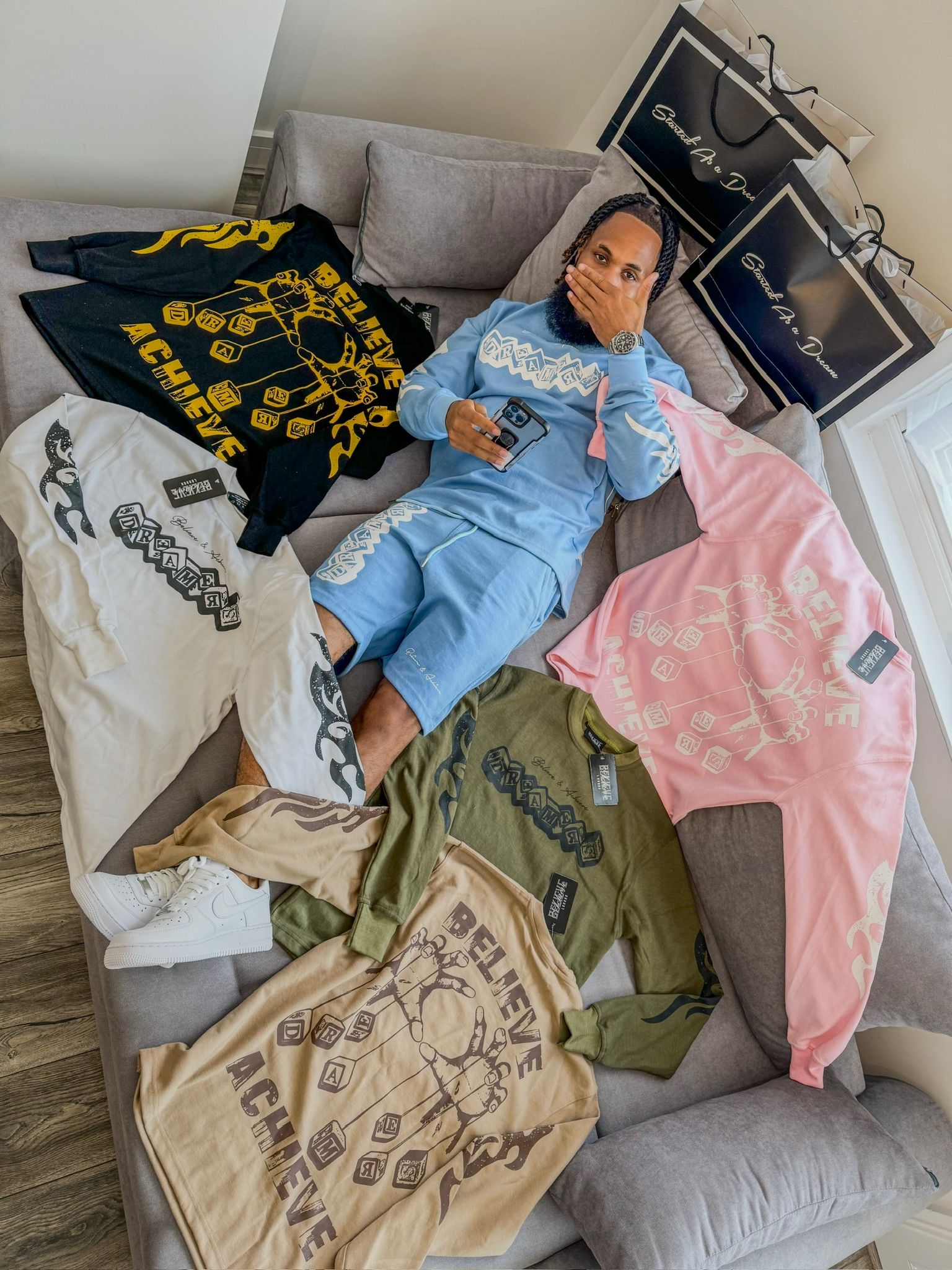 Long Sleeve Hand Design Short Set